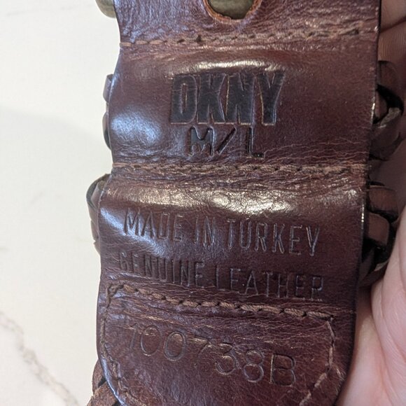 Vintage DKNY Braided Leather Belt Dark Brown Gold Buckle 38in/2in Wide - Picture 3 of 9